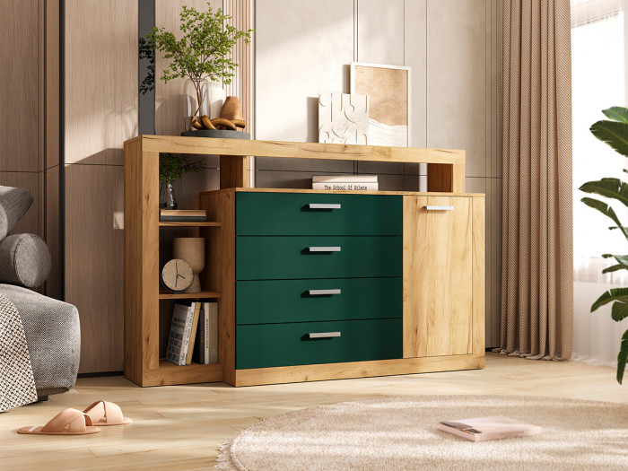 Комод Ангара, Крафт золотой/Изумрудный