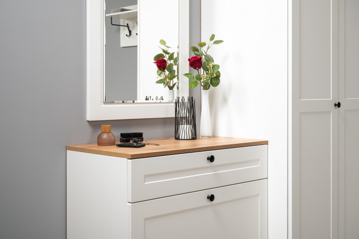 Остин Прихожая 48, цвет белый шагрень/дуб крафт золотой, ШхГхВ 320х54,3х229,6 см., универсальная сборка