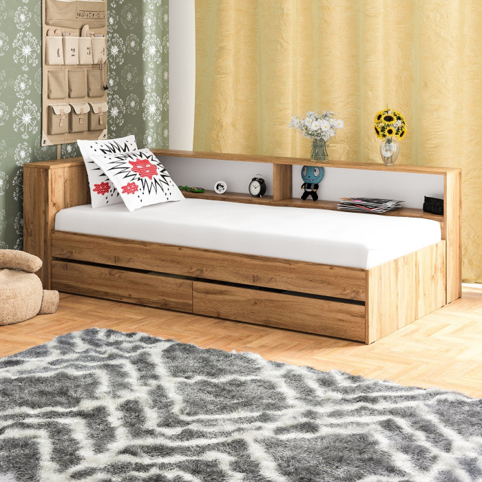 Ксения Кровать с ящиками 0900 + прикроватный блок, дуб вотан