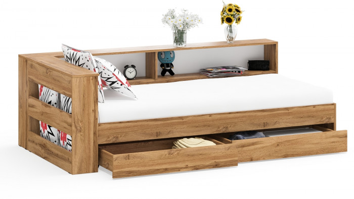 Ксения Кровать с ящиками 0900 + прикроватный блок, дуб вотан