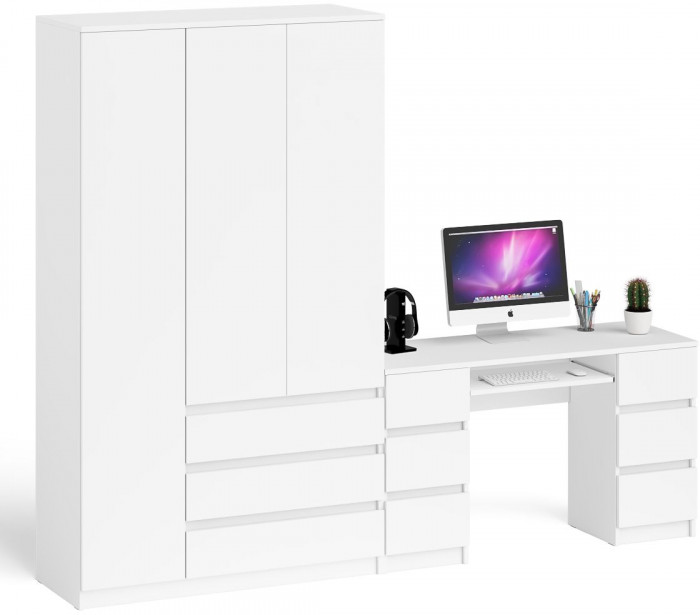 Мори Стол компьютерный МС-2 + Шкаф МШ1200.1, цвет белый, ШхГхВ 255,8х50,4х209,6 см., универсальная сборка