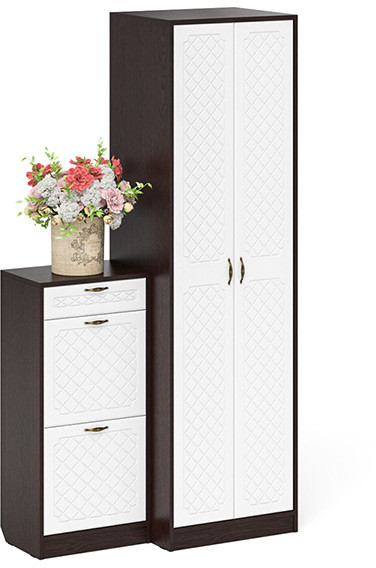 Прихожая П-6 Компоновка № 16, венге/фасады МДФ белое дерево фрезеровка ромб