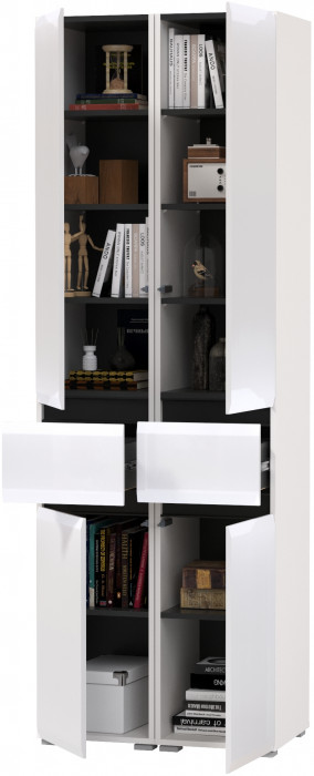 Сидней 13.202 Шкаф с ящиком 2 штуки, корпус: белый/чёрный/фасады: МДФ белый глянец