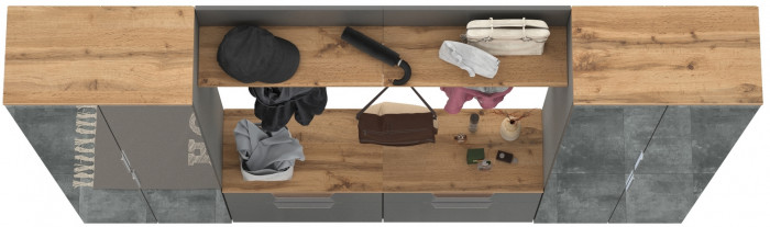 Октава Прихожая 36, цвет серый графит/дуб крафт золотой/фасады МДФ серый графит, ШхГхВ 258,6х35,4х197,6 см., универсальная сборка