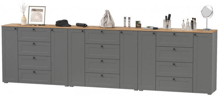 Остин 16.221 Комод + 16.221 Комод + 16.221 Комод, цвет серый графит/дуб крафт золотой, ШхГхВ 360х41,9х99,3 см.