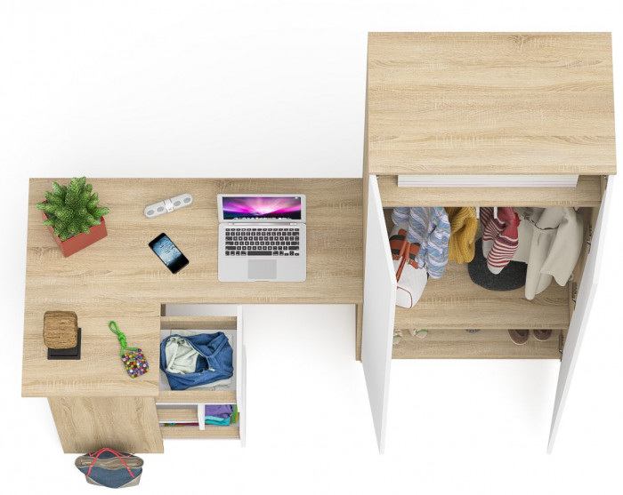 Мори компьютерный стол МС-16 левый + Шкаф МШ800.1, дуб сонома/белый