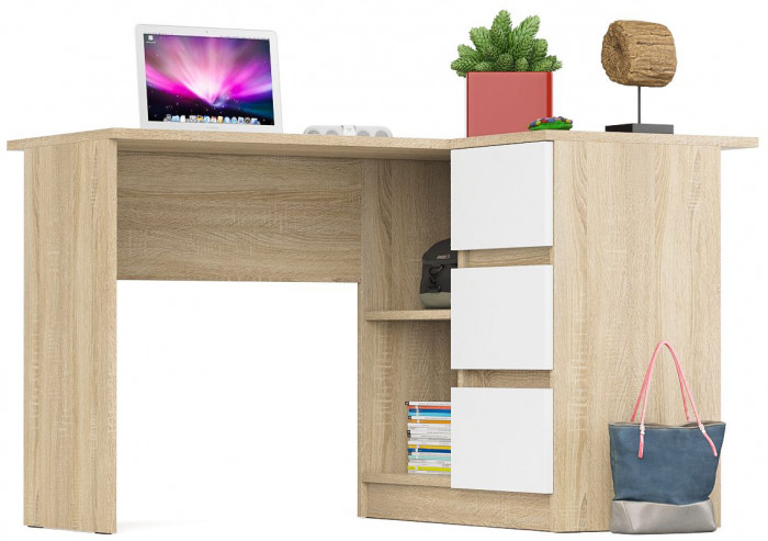 Мори компьютерный стол МС-16 правый, дуб сонома/белый
