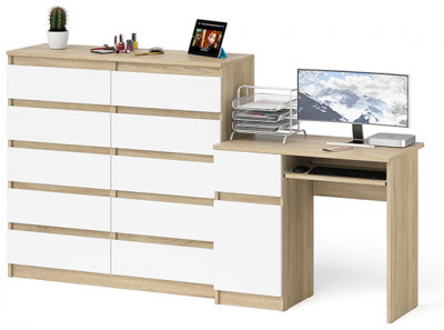 Мори Стол компьютерный МС-1 левый + Комод МК1200.10, цвет дуб сонома/белый, ШхГхВ 210,4х50х115 см., выдвижной ящик слева, НЕ универсальная сборка