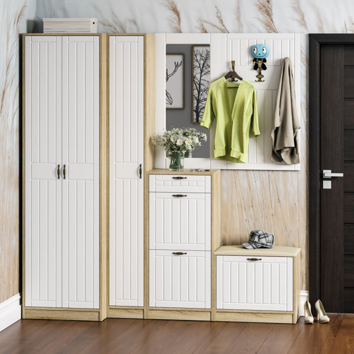 Прихожая П-6 Тумба, цвет дуб сонома/фасады МДФ белое дерево фрезеровка прованс, ШхГхВ 60х35х50 см.