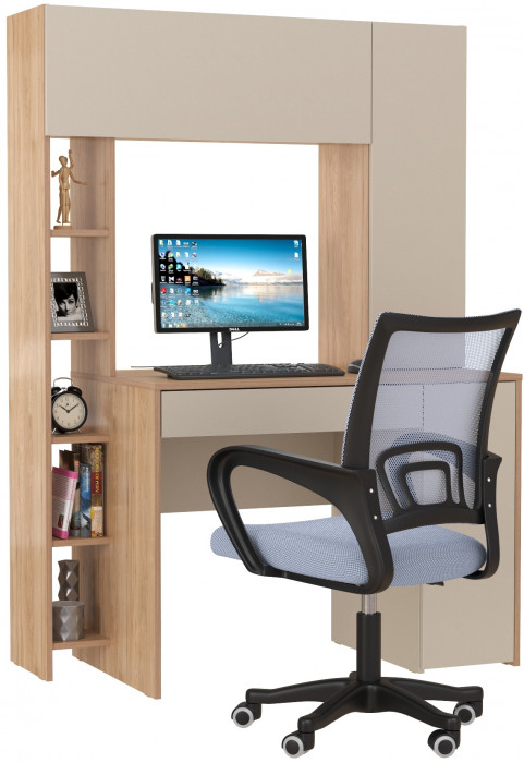 Стол компьютерный Комфорт 12.71 + кресло 103 серое, цвет гикори рокфорд натуральный/сатин, ШхГхВ 116,7х60,2х165,4 см., НЕ универсальная сборка