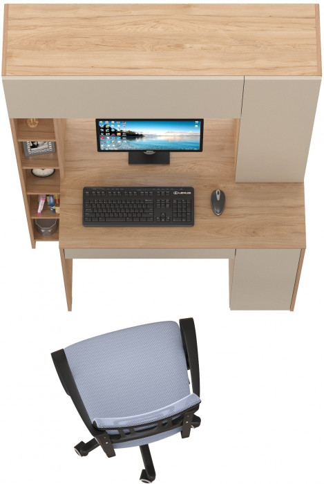 Стол компьютерный Комфорт 12.71 + кресло 103 серое, цвет гикори рокфорд натуральный/сатин, ШхГхВ 116,7х60,2х165,4 см., НЕ универсальная сборка