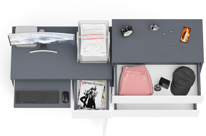 Мори компьютерный стол МС-1 правый + Комод МК800.4, графит/белый