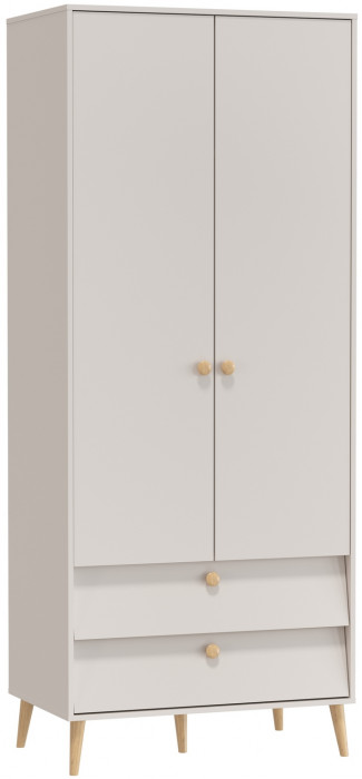 Афина Спальня 4-75901М1к.с. Шкаф 2-х дверный с двумя ящиками, цвет кашемир серый, ШхГхВ 90,3х56,3х220 см., цвет ножек: тик