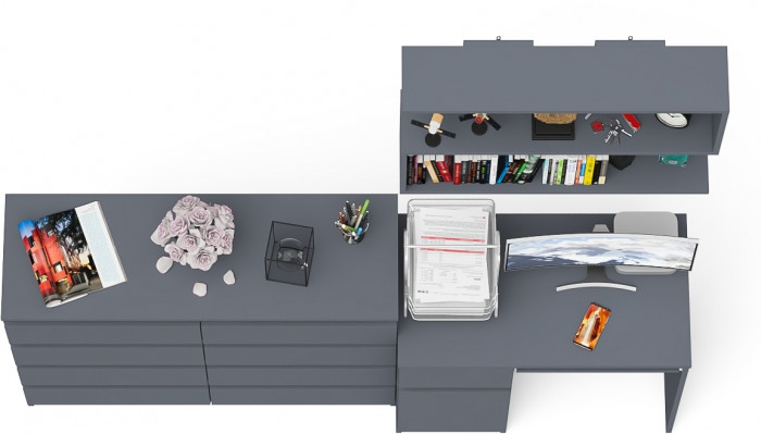 Мори Стол компьютерный МС-1 левый + Комод МК1200.8 + Полка 900, цвет графит, ШхГхВ 210,4х50х209,6 см., НЕ универсальная сборка