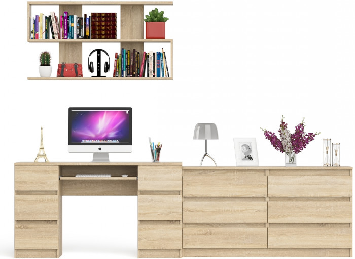 Мори компьютерный стол МС-2 + Комод МК1380.6 + Полка 1200, дуб сонома