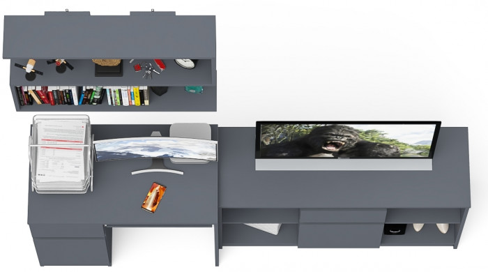 Мори Стол компьютерный МС-1 левый + Тумба МТВ1204.1 + Полка 900, цвет графит, ШхГхВ 210,4х50х209,6 см., НЕ универсальная сборка