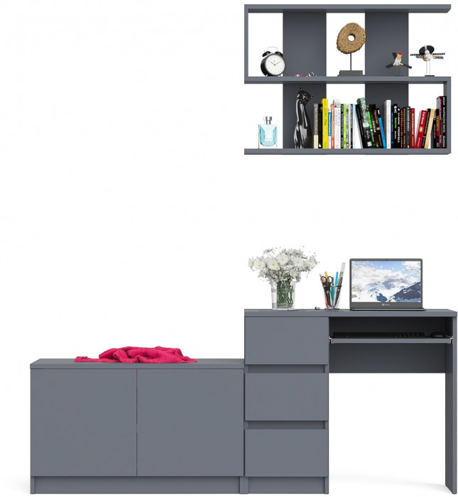 Мори Стол компьютерный МС-6 левый + Тумба МА900.1 + Полка 900, цвет графит, ШхГхВ 180,4х50,4х209,6 см., НЕ универсальная сборка
