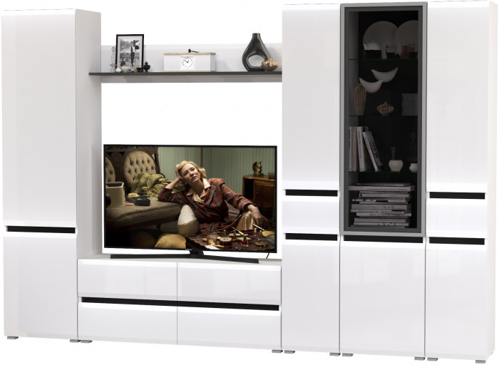 Сидней Комплектация № 059, корпус: белый/чёрный/фасады: МДФ белый глянец