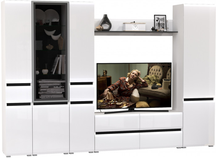 Сидней Комплектация № 059, корпус: белый/чёрный/фасады: МДФ белый глянец