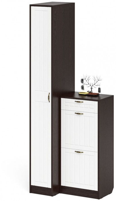 Прихожая П-6 Компоновка № 42, цвет венге/фасады МДФ белое дерево фрезеровка прованс, ШхГхВ 80х50х210 см., универсальная сборка