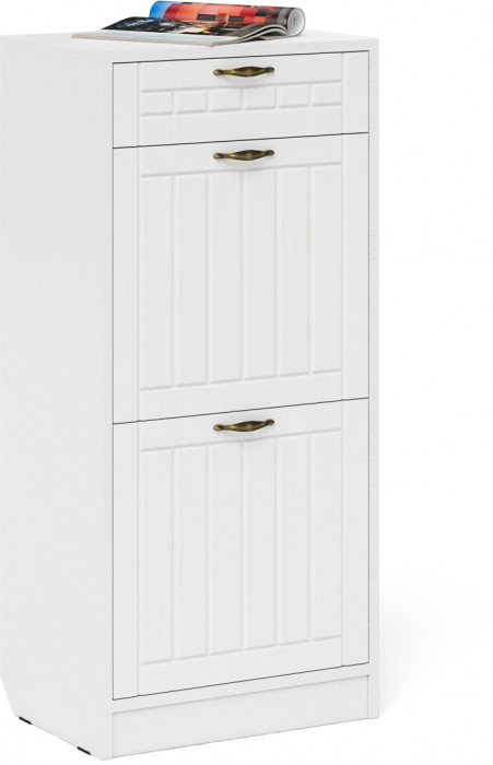 Прихожая П-6 Тумба для обуви 2 секции + Тумба для обуви 2 секции, цвет белая шагрень/фасады МДФ белое дерево фрезеровка прованс, ШхГхВ 100х35х108,3 см