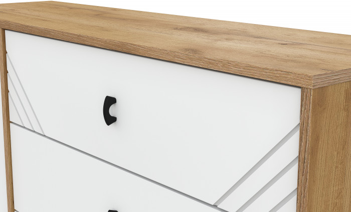 Комод 3 ящика Байкал (со створкой), Дуб Золотой, Белый матовый