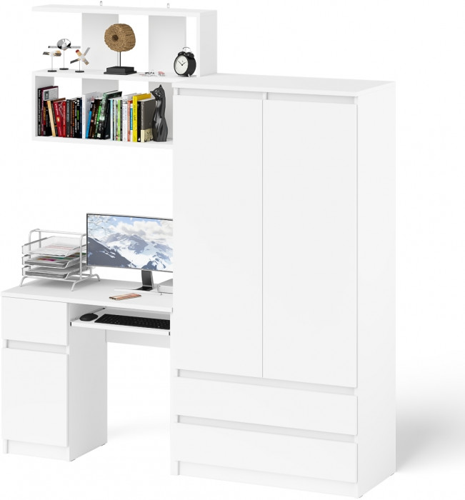 Мори компьютерный стол МС-1 левый + Шкаф МШ900.1 + Полка 900, белый