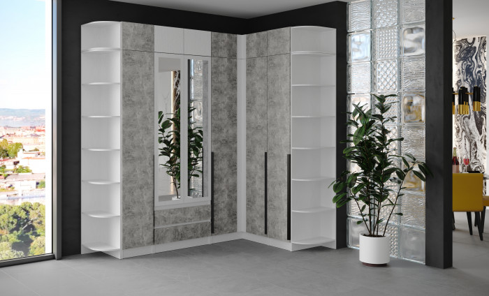 Шкаф Мадрид, композиция 19, Белый/Ателье светлое