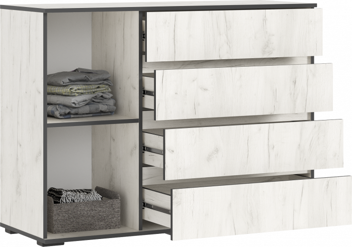 Норд Комод 1 дверь 4 ящика (1200), Дуб Крафт Белый