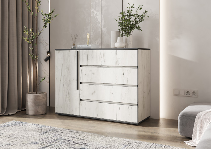 Норд Комод 1 дверь 4 ящика (1200), Дуб Крафт Белый