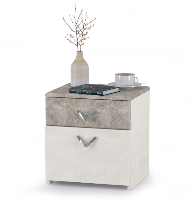 Амели Спальня № 6 Две тумбочки + Кровать 11.31 + под. ортопед + Шкафы 13.140 + 13.131 + 13.133, цвет шёлк. камень/бетон чикаго беж, 1600х2000 мм, б/м