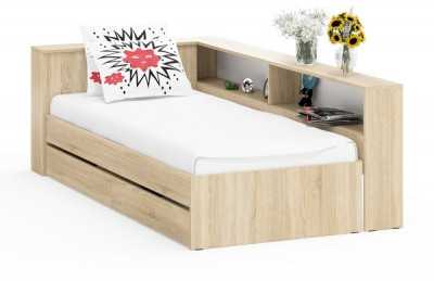 Ксения Кровать с ящиками 0900 + прикроватный блок, дуб сонома