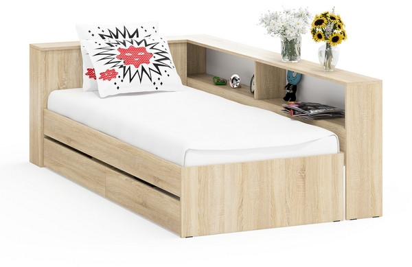 Ксения Кровать с ящиками 0900 + прикроватный блок, дуб сонома