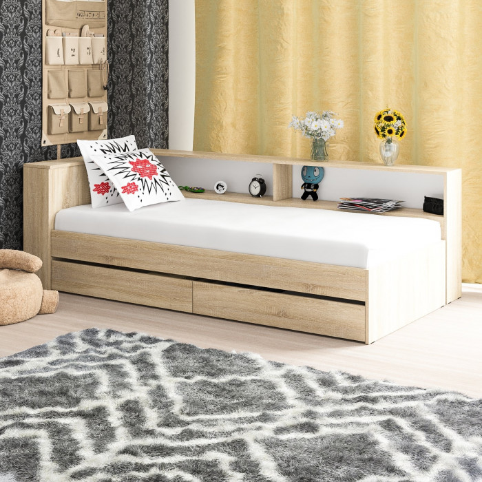 Ксения Кровать с ящиками 0900 + прикроватный блок, дуб сонома