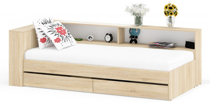 Ксения Кровать с ящиками 0900 + прикроватный блок, дуб сонома