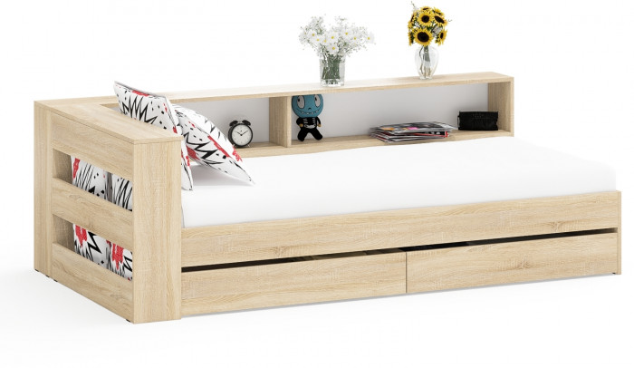 Ксения Кровать с ящиками 0900 + прикроватный блок, дуб сонома