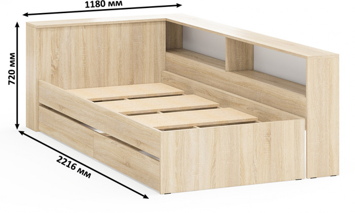 Ксения Кровать с ящиками 0900 + прикроватный блок, дуб сонома