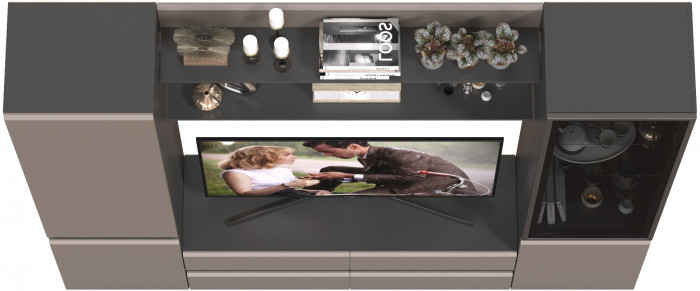 Сидней Комплектация № 069, цвет корпус: антрацит/фасады: МДФ веллюто капучино, ШхГхВ 229,9х41,3х205,2 см., ниша для ТВ 129х41х90 см., универс. сборка