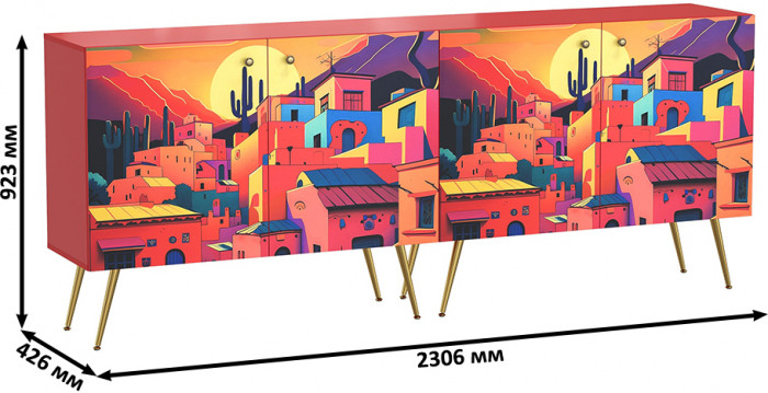 Кармин Комод-тумба 16.230.03 + Кармин Комод-тумба 16.230.03, цвет красный/белый, ШхГхВ 230,6х42,6х93,2 см., фасады с рисунком Бразильские домики