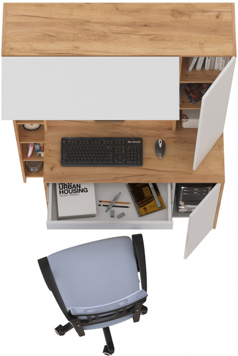 Стол компьютерный Комфорт 12.71 + кресло 103 серое, цвет дуб золотой/белый, ШхГхВ 116,7х60,2х165,4 см., НЕ универсальная сборка