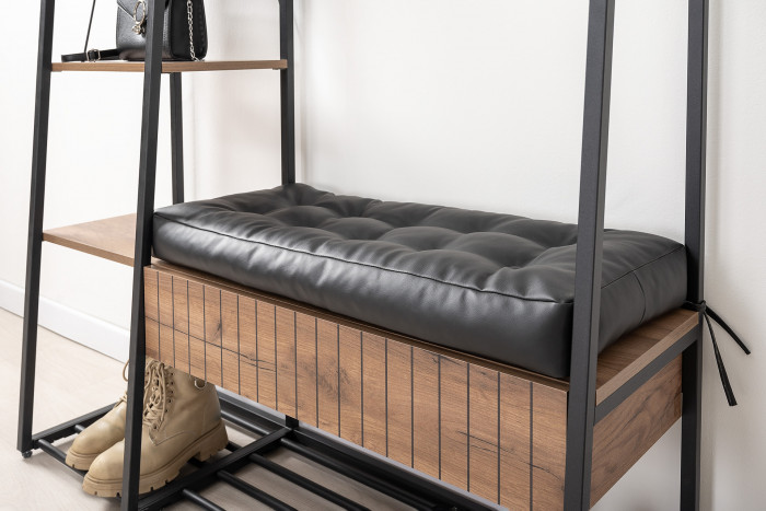 Гранд 15.124N Прихожая, цвет дуб крафт табачный/искуственная кожа чёрная, ШхГхВ 116х38,6х203,4 см., универс. сборка, съёмные решётки для обуви, ящик