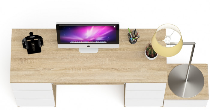 Мори компьютерный стол МС-2 + Тумба ТМП400.1, дуб сонома/белый