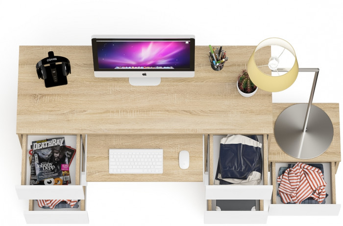 Мори компьютерный стол МС-2 + Тумба ТМП400.1, дуб сонома/белый