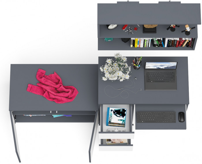 Мори Стол компьютерный МС-6 левый + Тумба МА900.1 + Полка 900, цвет графит/белый, ШхГхВ 180,4х50,4х209,6 см., НЕ универсальная сборка