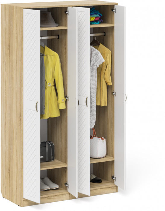 Прихожая П-6 Шкаф + Шкаф, дуб сонома/фасады МДФ белое дерево фрезеровка ромб