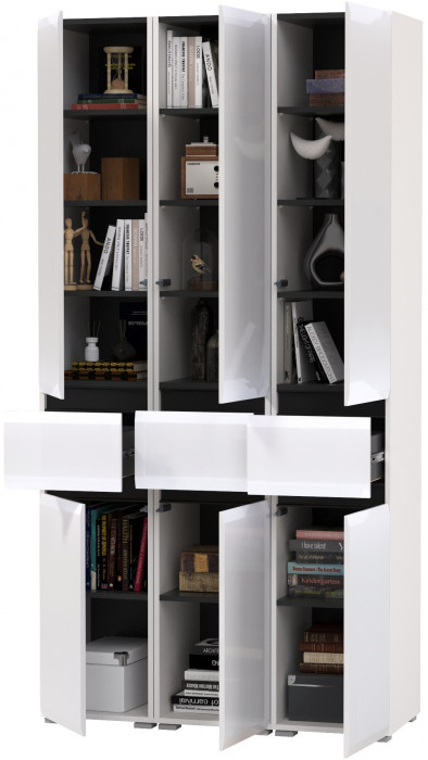 Сидней 13.202 Шкаф с ящиком 3 штуки, корпус: белый/чёрный/фасады: МДФ белый глянец