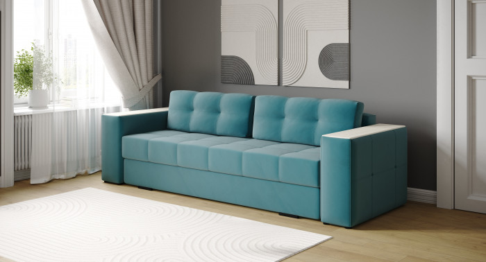 Диван раскладной Виконт, бирюза/мдф клен кремовый