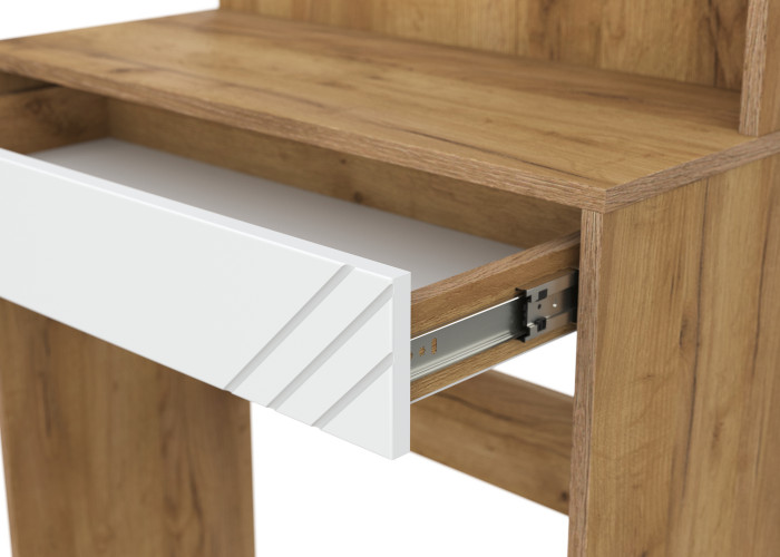 Стол туалетный с зеркалом Байкал, Дуб Золотой, Белый матовый