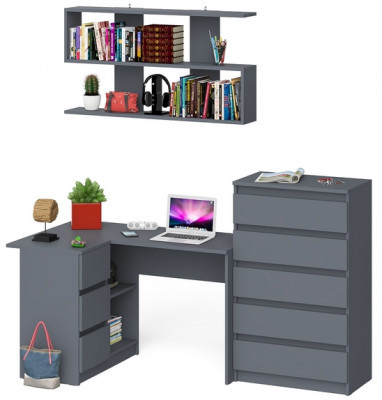 Мори компьютерный стол МС-16 левый + Комод МК700.5 + Полка 1200, графит