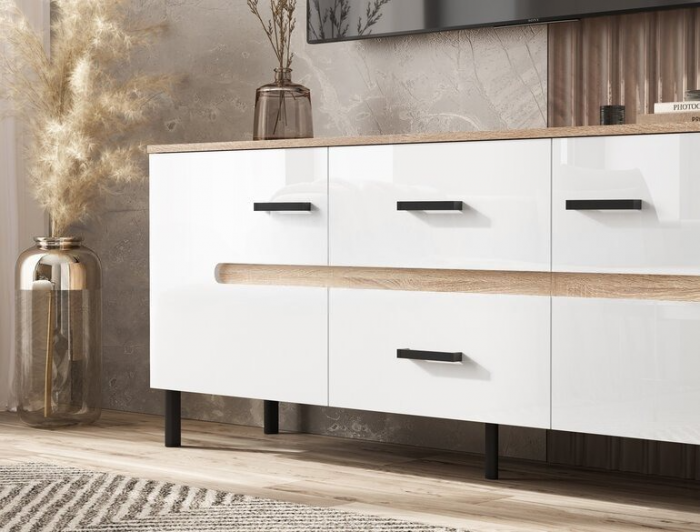 Ким Тумба ТВ (металл) Белый глянец холодный, сонома